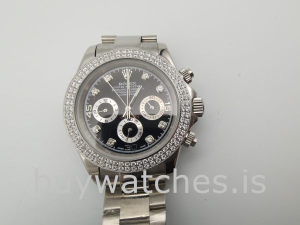 Rolex Daytona Reloj de 40 mm para mujer con esfera negra con diamantes