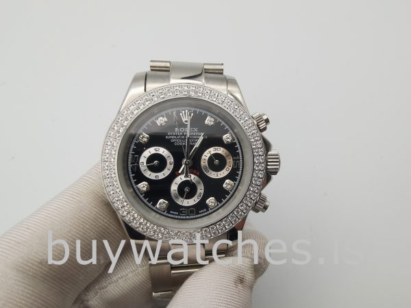 Rolex Daytona Reloj de 40 mm para mujer con esfera negra con diamantes